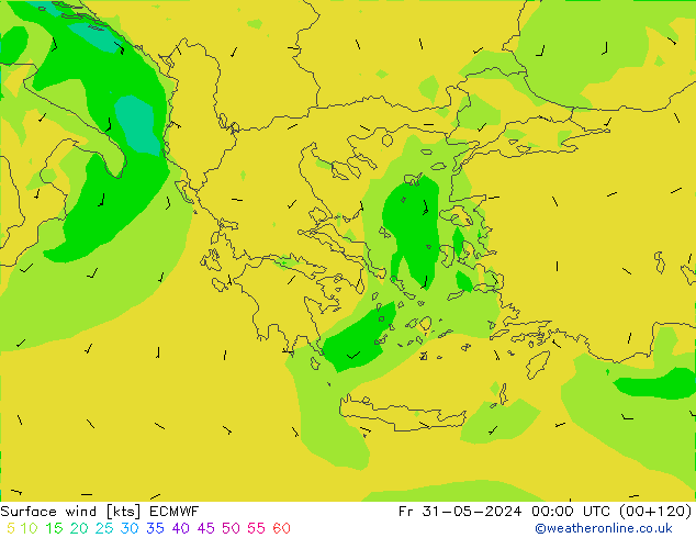 Vento 10 m ECMWF Sex 31.05.2024 00 UTC