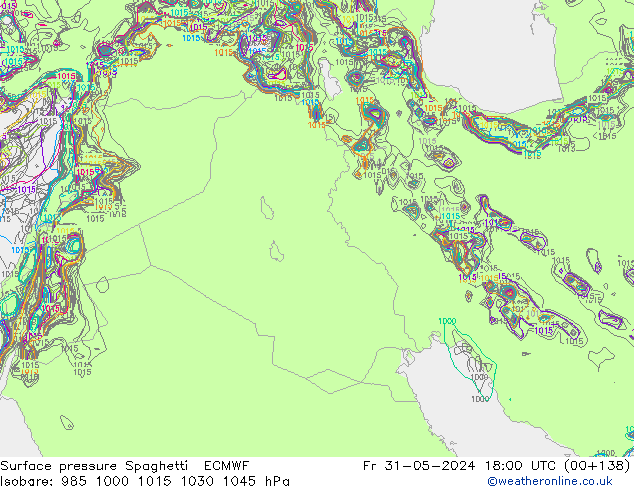 Surface pressure Spaghetti ECMWF Fr 31.05.2024 18 UTC