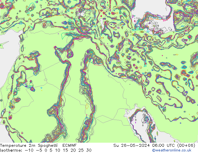 Temperature 2m Spaghetti ECMWF Su 26.05.2024 06 UTC