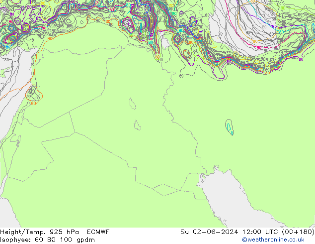 Hoogte/Temp. 925 hPa ECMWF zo 02.06.2024 12 UTC