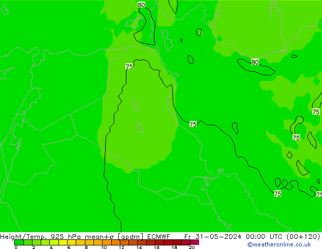 Hoogte/Temp. 925 hPa ECMWF vr 31.05.2024 00 UTC