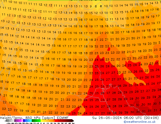 Yükseklik/Sıc. 850 hPa ECMWF Paz 26.05.2024 06 UTC