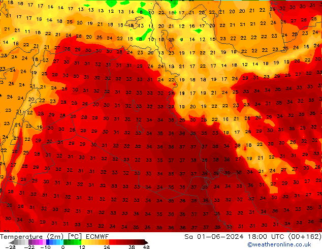 Temperatuurkaart (2m) ECMWF za 01.06.2024 18 UTC