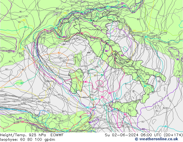 Height/Temp. 925 hPa ECMWF  02.06.2024 06 UTC