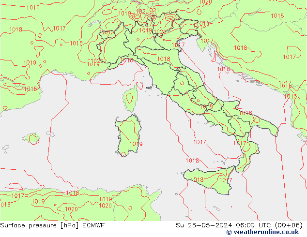 Atmosférický tlak ECMWF Ne 26.05.2024 06 UTC