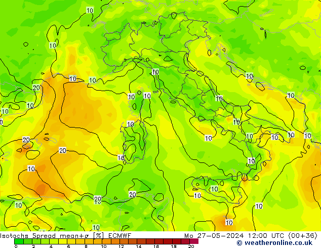 Isotachs Spread ECMWF Mo 27.05.2024 12 UTC