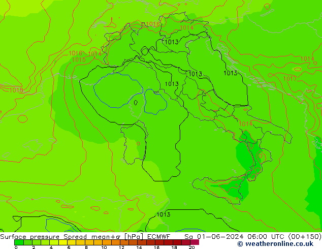 Luchtdruk op zeeniveau Spread ECMWF za 01.06.2024 06 UTC