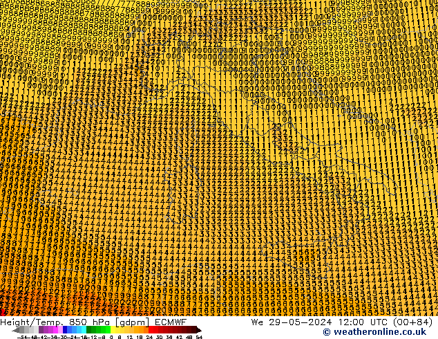 Géop./Temp. 850 hPa ECMWF mer 29.05.2024 12 UTC