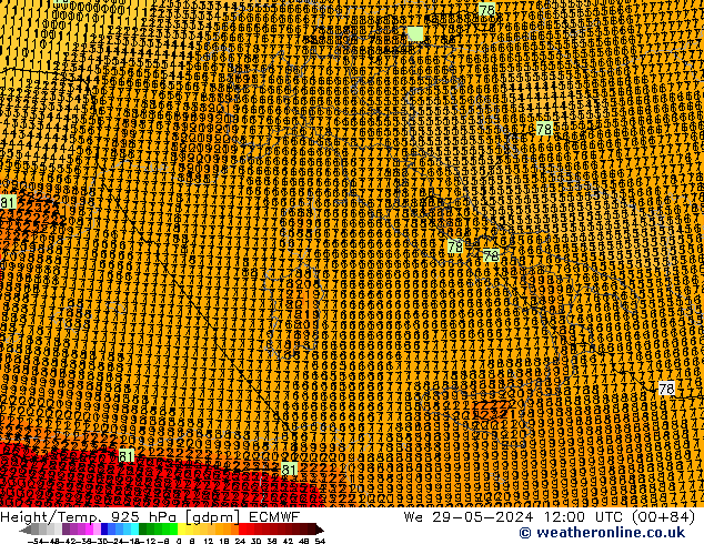 Height/Temp. 925 hPa ECMWF We 29.05.2024 12 UTC