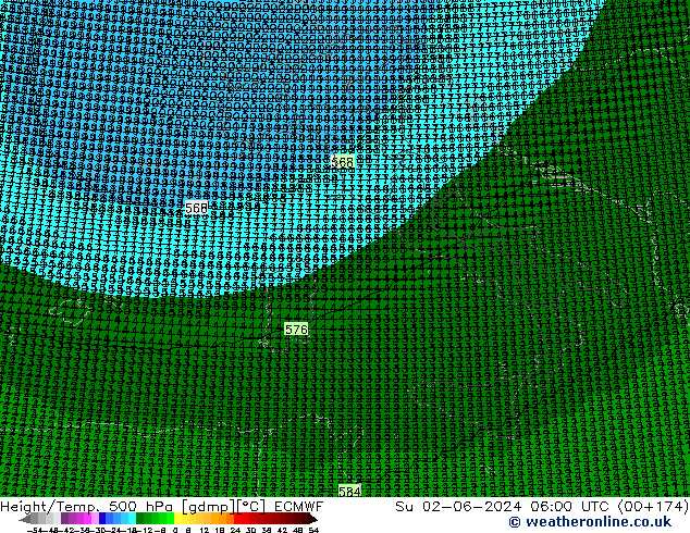 Height/Temp. 500 hPa ECMWF nie. 02.06.2024 06 UTC