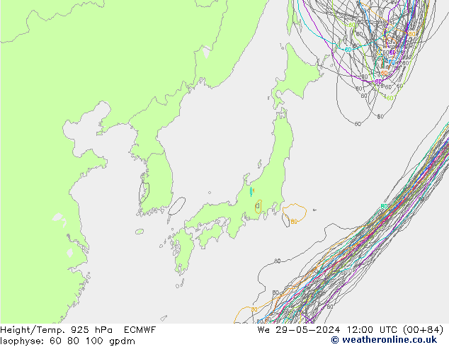 Height/Temp. 925 hPa ECMWF We 29.05.2024 12 UTC