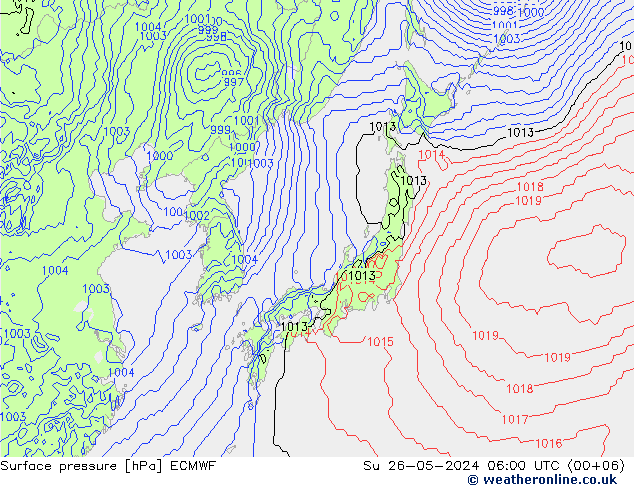 pressão do solo ECMWF Dom 26.05.2024 06 UTC