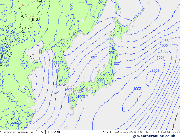 pressão do solo ECMWF Sáb 01.06.2024 06 UTC