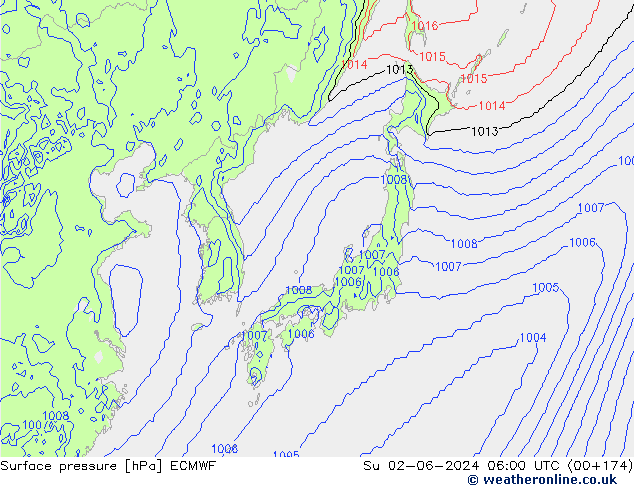 pressão do solo ECMWF Dom 02.06.2024 06 UTC