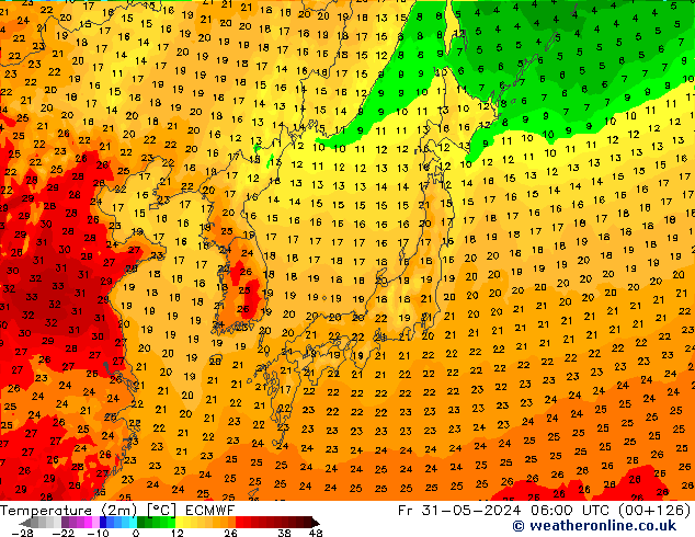 Temperatura (2m) ECMWF Sex 31.05.2024 06 UTC