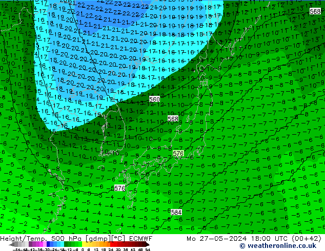 Height/Temp. 500 hPa ECMWF  27.05.2024 18 UTC