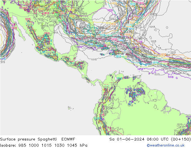Surface pressure Spaghetti ECMWF Sa 01.06.2024 06 UTC