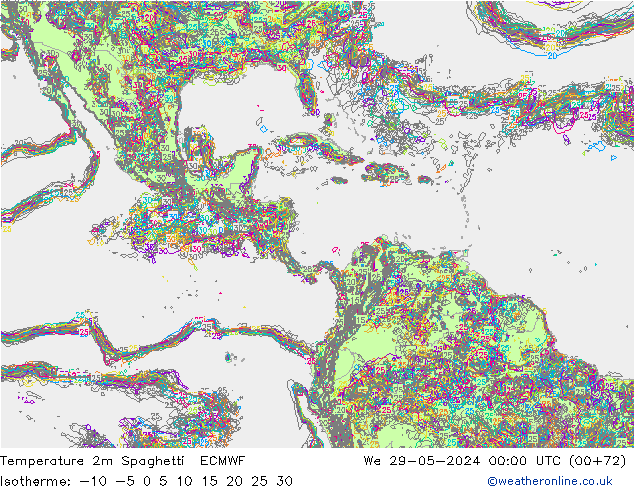 Temperature 2m Spaghetti ECMWF We 29.05.2024 00 UTC