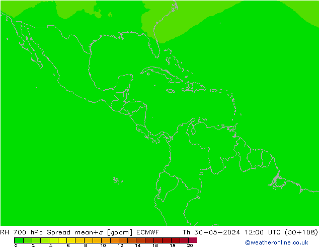 RH 700 hPa Spread ECMWF Qui 30.05.2024 12 UTC