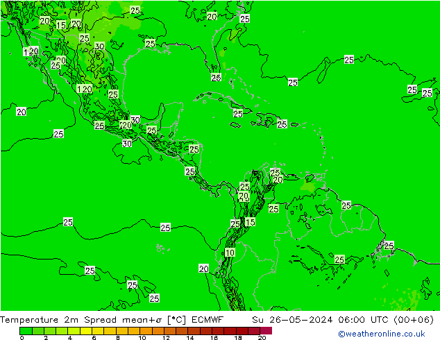 Temperatuurkaart Spread ECMWF zo 26.05.2024 06 UTC