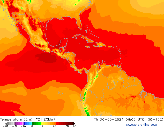 mapa temperatury (2m) ECMWF czw. 30.05.2024 06 UTC