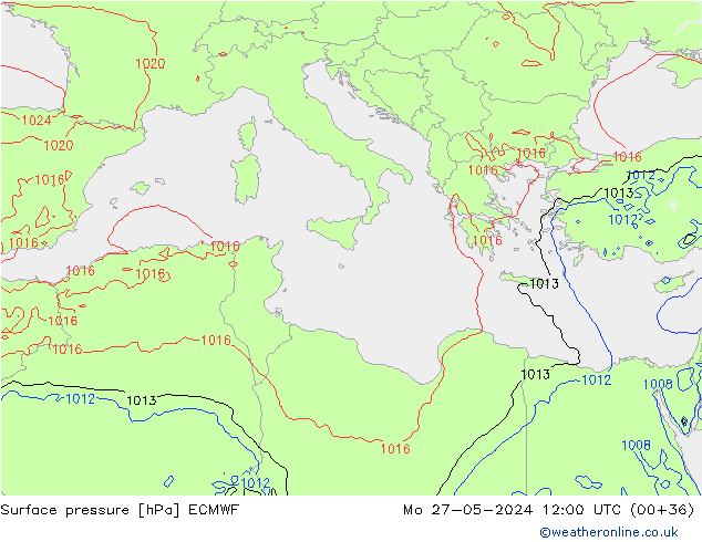 Bodendruck ECMWF Mo 27.05.2024 12 UTC