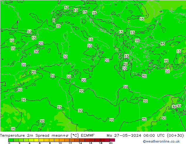 Temperature 2m Spread ECMWF Po 27.05.2024 06 UTC