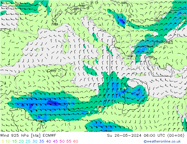 Viento 925 hPa ECMWF dom 26.05.2024 06 UTC