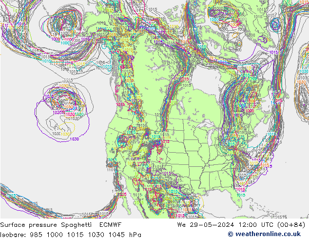 Surface pressure Spaghetti ECMWF We 29.05.2024 12 UTC