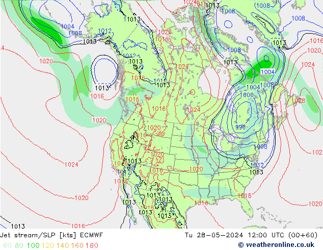 Straalstroom/SLP ECMWF di 28.05.2024 12 UTC