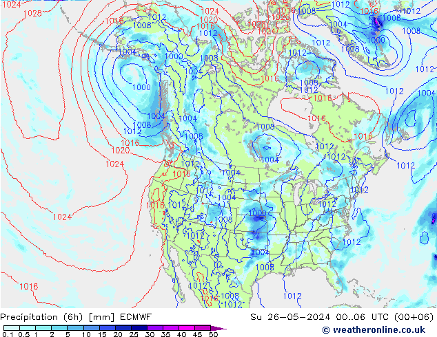 Nied. akkumuliert (6Std) ECMWF So 26.05.2024 06 UTC