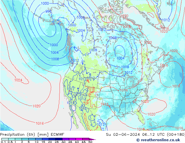 Precipitación (6h) ECMWF dom 02.06.2024 12 UTC