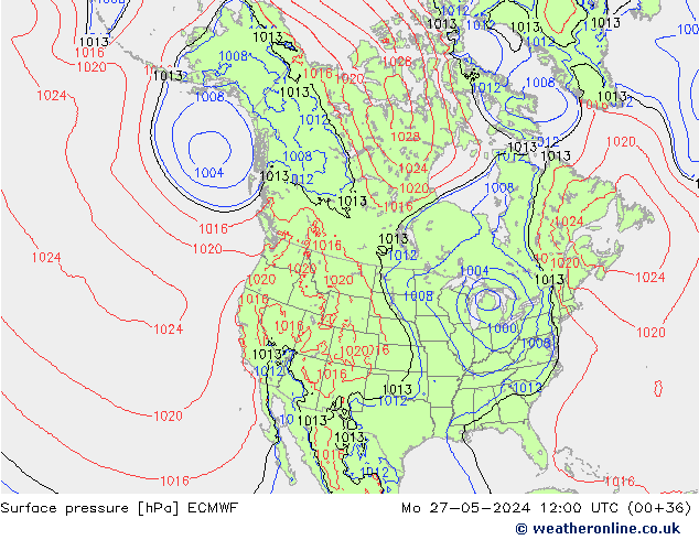 Atmosférický tlak ECMWF Po 27.05.2024 12 UTC