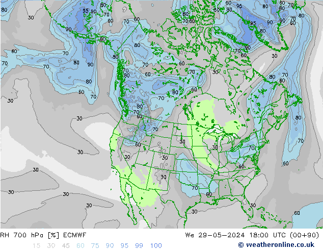 700 hPa Nispi Nem ECMWF Çar 29.05.2024 18 UTC