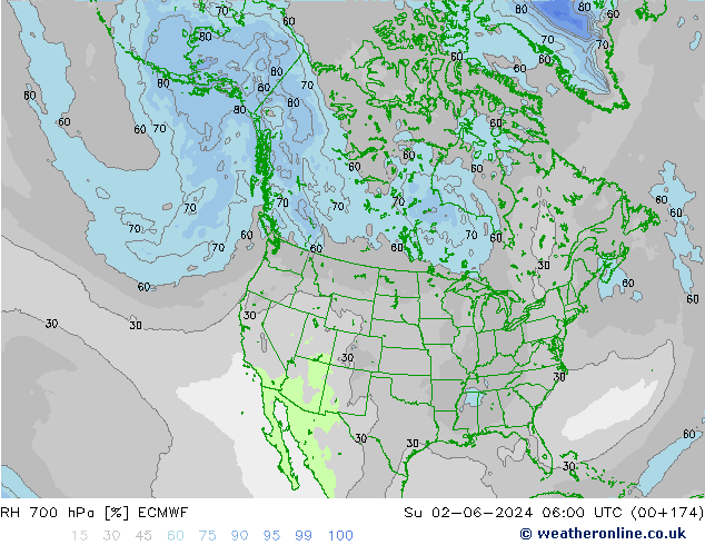 RH 700 hPa ECMWF Ne 02.06.2024 06 UTC