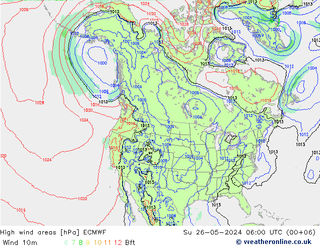 yüksek rüzgarlı alanlar ECMWF Paz 26.05.2024 06 UTC