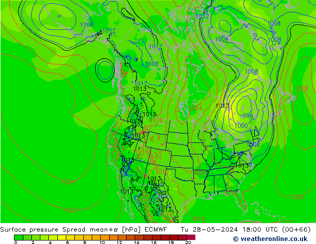 приземное давление Spread ECMWF вт 28.05.2024 18 UTC