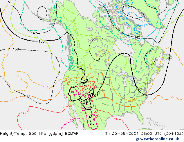 Height/Temp. 850 hPa ECMWF Th 30.05.2024 06 UTC