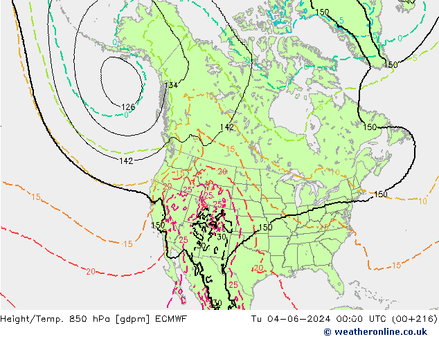 Height/Temp. 850 гПа ECMWF вт 04.06.2024 00 UTC