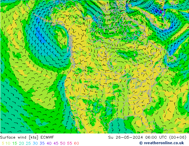 Vento 10 m ECMWF Dom 26.05.2024 06 UTC