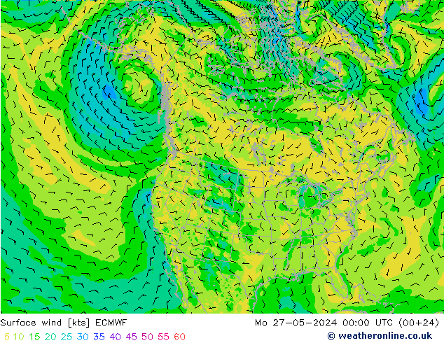 ветер 10 m ECMWF пн 27.05.2024 00 UTC