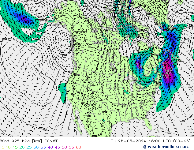 Vento 925 hPa ECMWF mar 28.05.2024 18 UTC