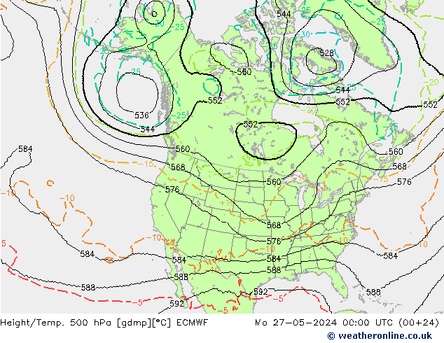 Height/Temp. 500 hPa ECMWF Mo 27.05.2024 00 UTC