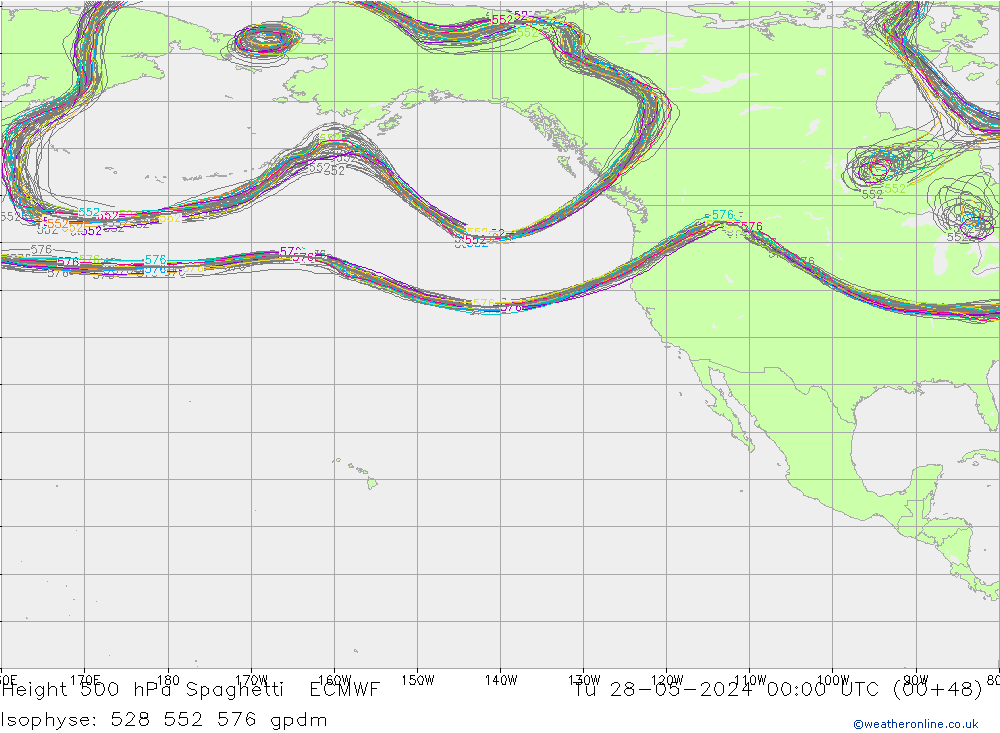 500 hPa Yüksekliği Spaghetti ECMWF Sa 28.05.2024 00 UTC