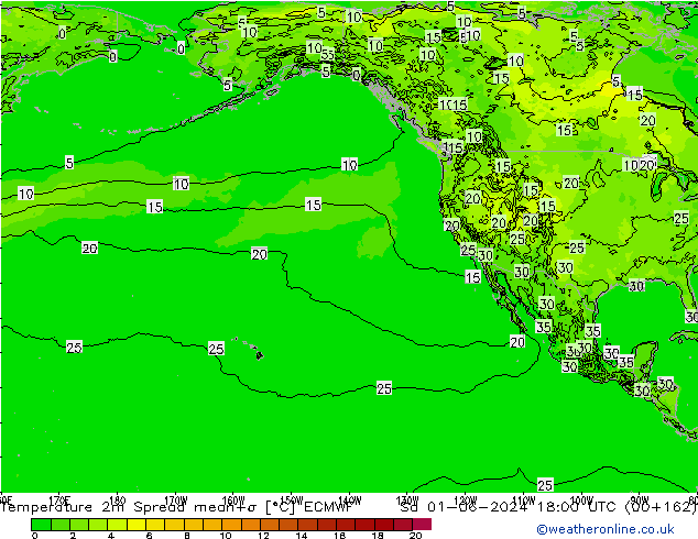 Temperatura 2m Spread ECMWF Sáb 01.06.2024 18 UTC
