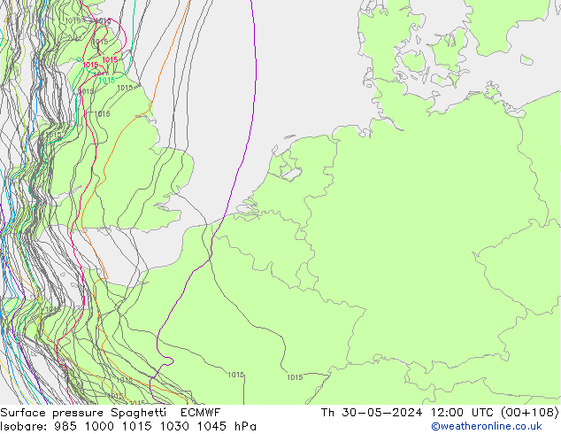 pressão do solo Spaghetti ECMWF Qui 30.05.2024 12 UTC