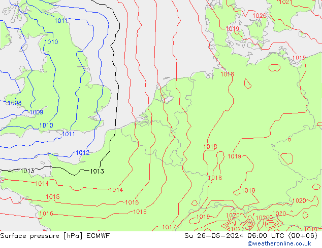 Luchtdruk (Grond) ECMWF zo 26.05.2024 06 UTC