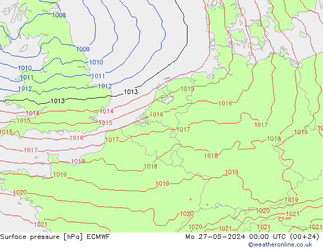 Presión superficial ECMWF lun 27.05.2024 00 UTC