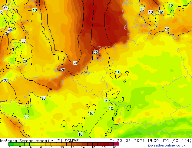 Isotachs Spread ECMWF Th 30.05.2024 18 UTC