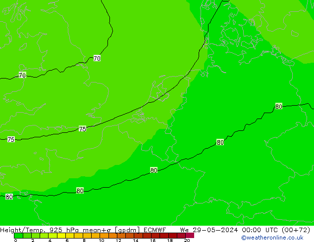 Height/Temp. 925 hPa ECMWF śro. 29.05.2024 00 UTC